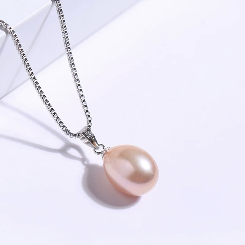 Fresh water pink pearl necklace earrings set S925 chain included - Picture 2 of 3